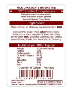 MILK CHOCOLATE RAISINS KG