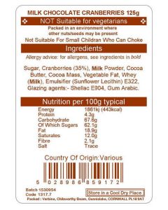 MILK CHOCOLATE CRANBERRIES 125G