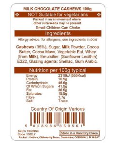 MILK CHOCOLATE CASHEWS 100G