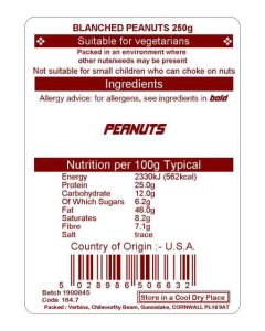 PEANUTS BLANCHED 250G