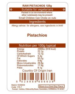 PISTATACHIO RAW KERNELS 125G