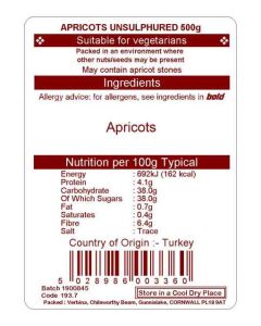 APRICOTS UNSULPHURED  500G