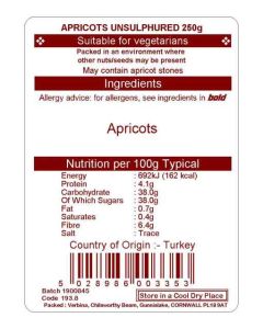 APRICOTS UNSULPHURED  250G
