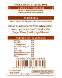 SAGE & ONION STUFFING  500G
