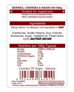 BERRIES CHERRIES & RAISIN MIX 500G