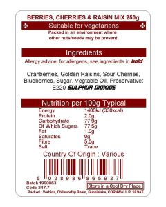 BERRIES CHERRIES & RAISIN MIX 250G
