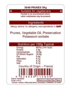 PRUNES 30/40 SORBATED WITH STONES 3KG
