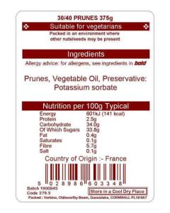 PRUNES 30/40 SORBATED WITH STONES 375G