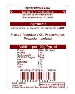 PRUNES 30/40 SORBATED WITH STONES 250G