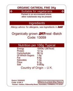 ORG OATMEAL FINE  3KG