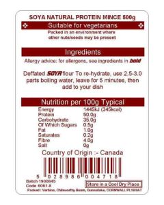 SOYA PROTEIN NATURAL MINCE 500G