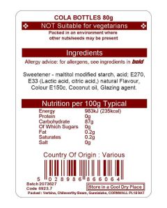 COLA BOTTLES SUGAR FREE 80G
