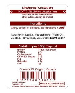 SPEARMINT CHEWS SUGAR FREE 80G