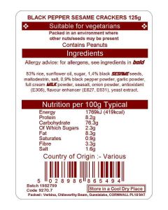SESAME PEPPER CRACKERS 125G