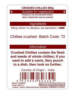 CHILLIES CRUSHED 500G