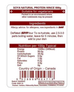 SOYA PROTEIN NATURAL MINCE 500G