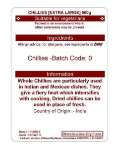 CHILLIES WHOLE EXTRA LARGE 500G
