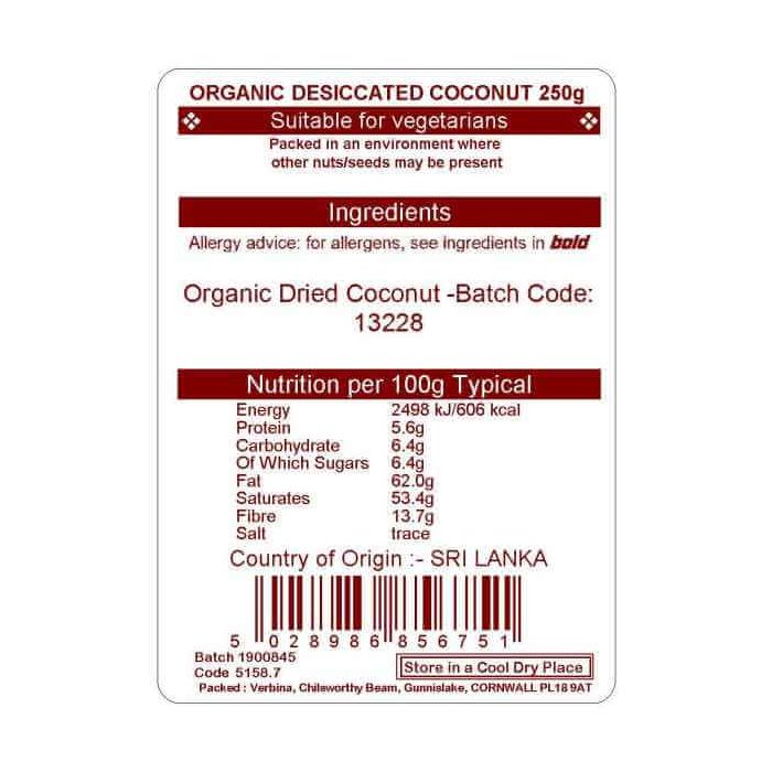 DESSICATED COCONUT ORG 250G
