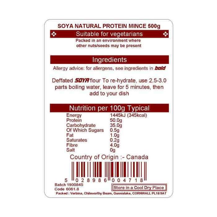 SOYA PROTEIN NATURAL MINCE 500G